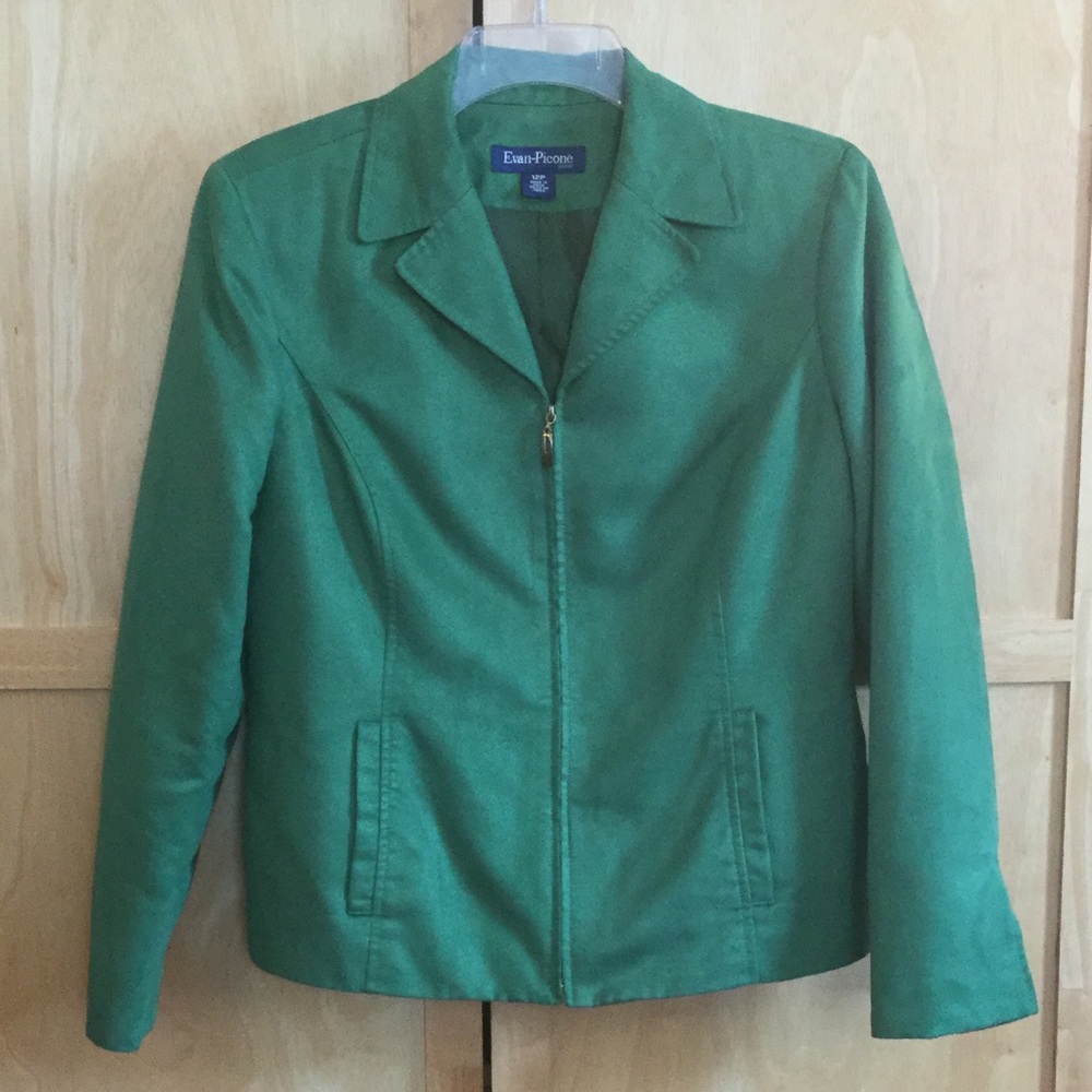 Evan-Picone Vintage Women’s Green Zip Up Blazer Jacket Coat SZ-12P